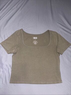 SO Olive Green Square Neck Short Sleeve Crop Top